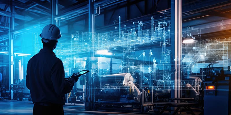 Silhouette engineer control auto robot in industry 4.0 manufactu - LabLynx Internet of Things (IoT) | LabLynx LIMS