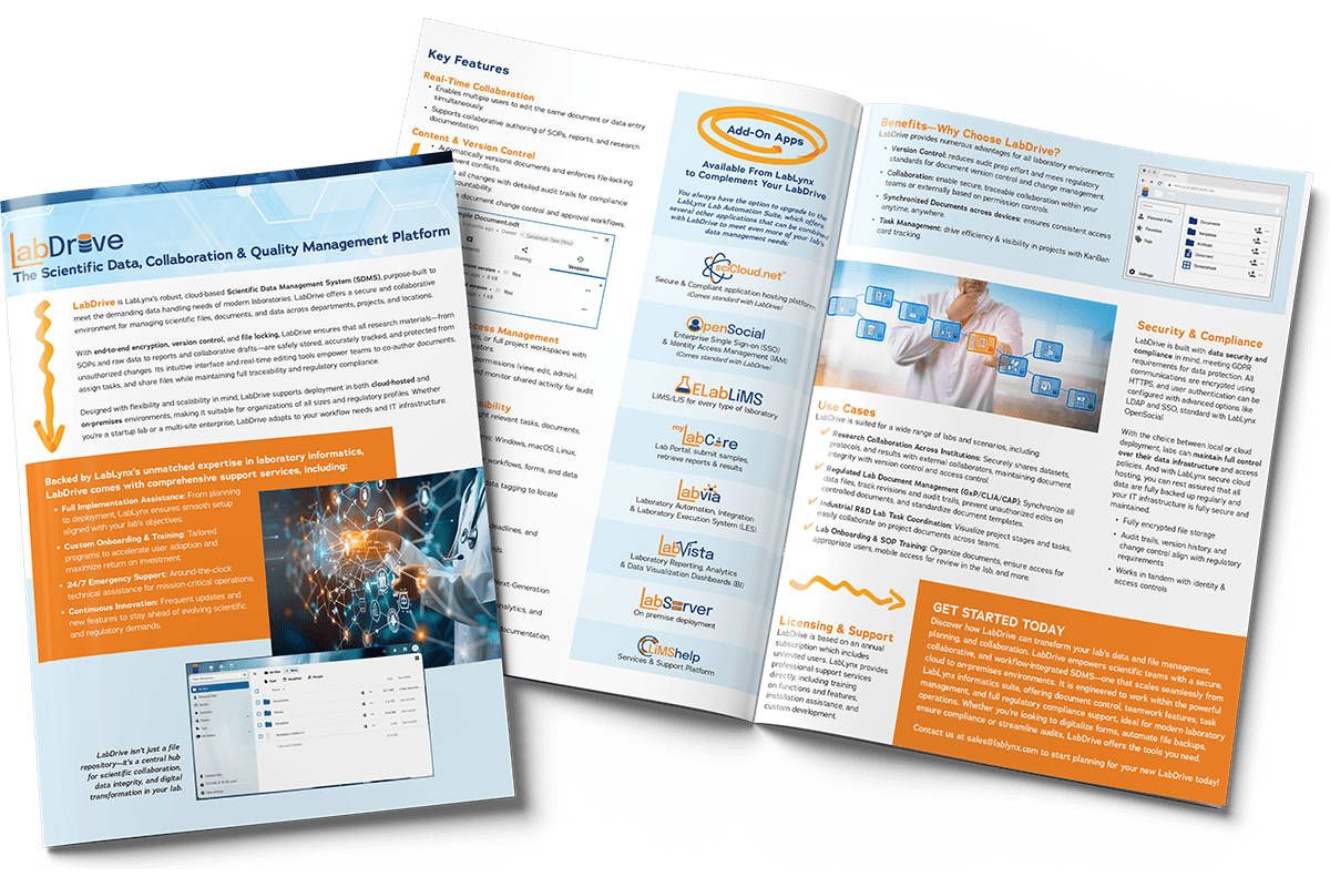 LabDrive SDMS Datasheet – Scientific Data Management & Collaboration | LabLynx LIMS