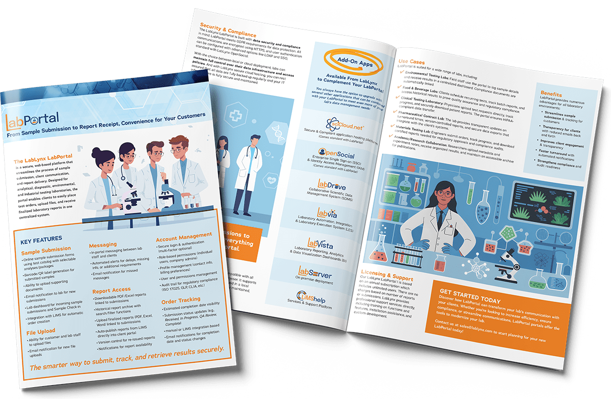 LabPortal Client Portal Datasheet – Secure Sample Submission & Report Delivery | LabLynx LIMS