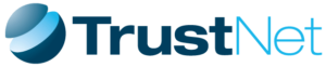 TrustNet logo featuring a blue circular emblem to the left of the word 'TrustNet'